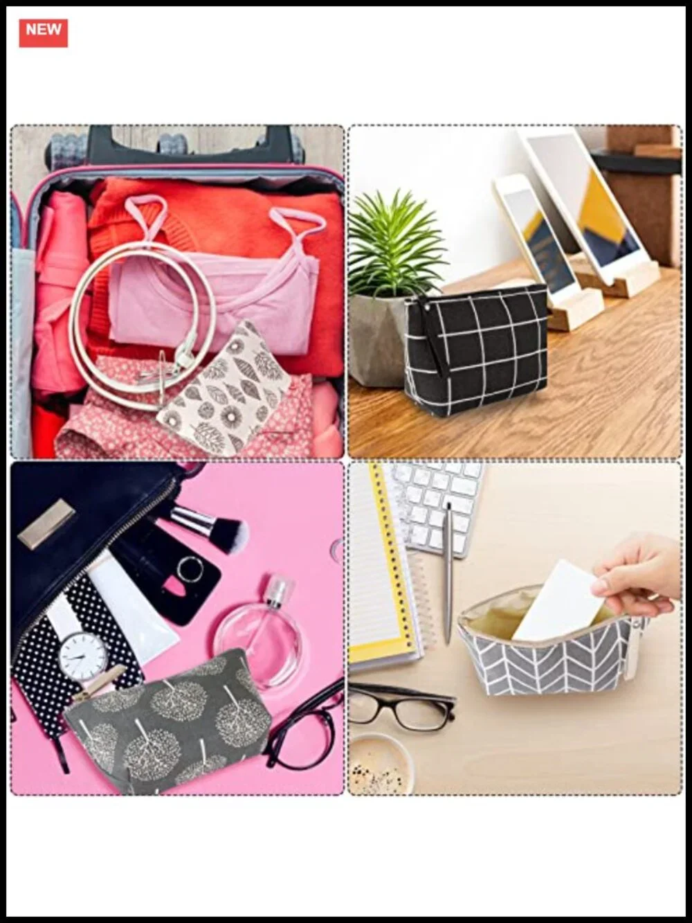 Set of 4 Canvas Cosmetic Bags with Zipper, Portable Travel Makeup Pouch